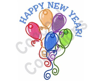 New Year Balloons - Machine Embroidery Design