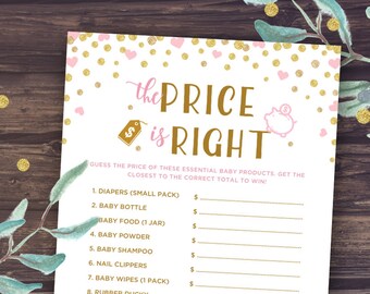 Price is Right Baby Shower Game, Pink and Gold Baby Shower, The Price is right baby shower, Baby shower games, baby shower activities, PDF