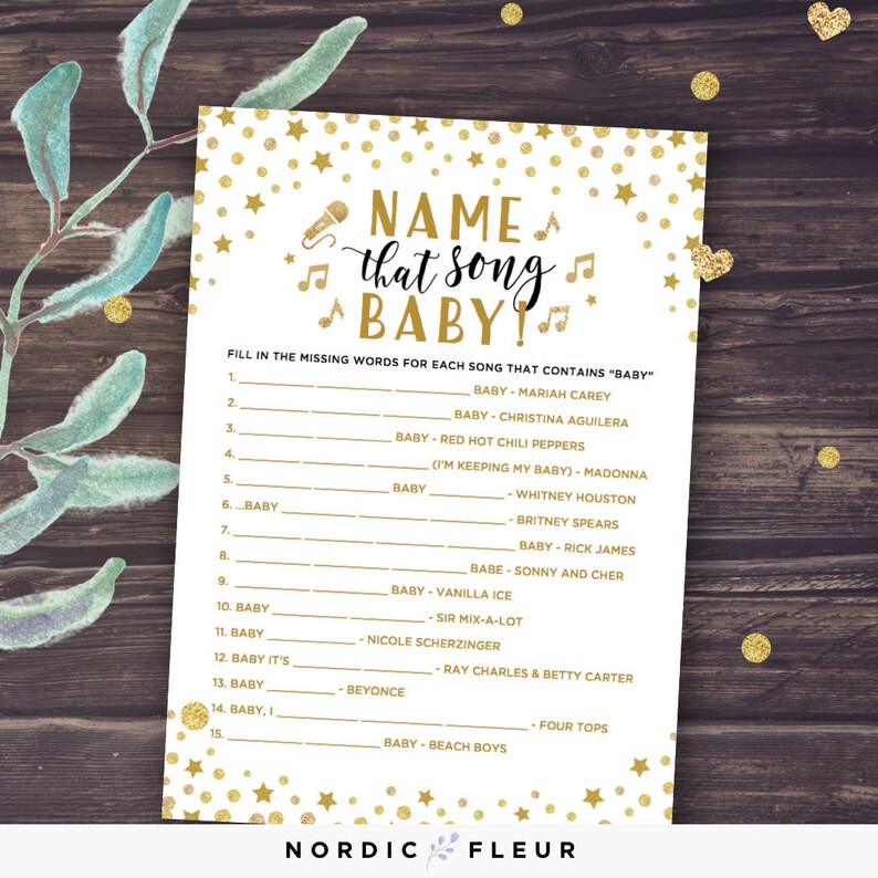 Black And Gold Baby Shower Games Printable Name That Song Etsy