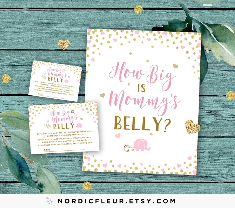 How Big Is Mommys Belly Pink And Gold Baby Shower Games Etsy How Big Is Mommys Belly Pink And Gold Baby Shower Games Etsy
