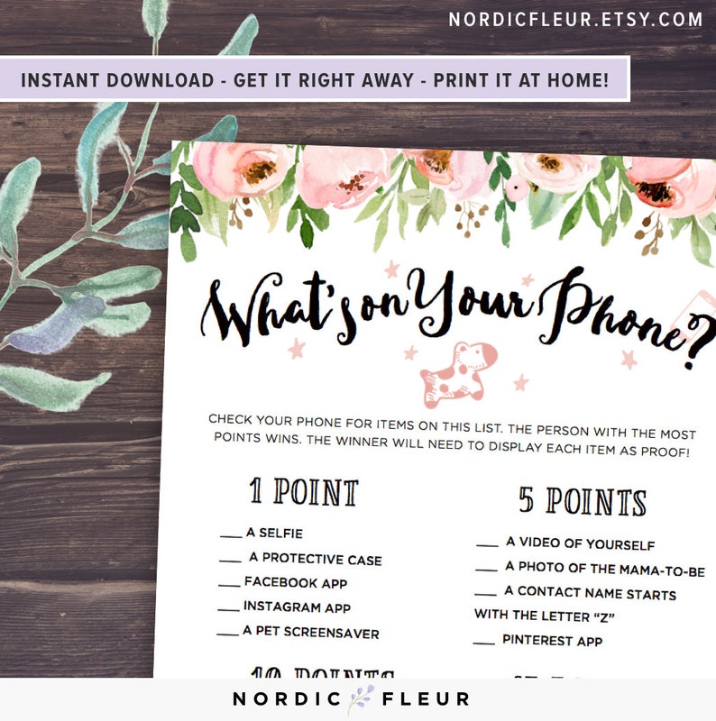 What's on Your Phone Baby Shower Game Flower Baby Shower Etsy