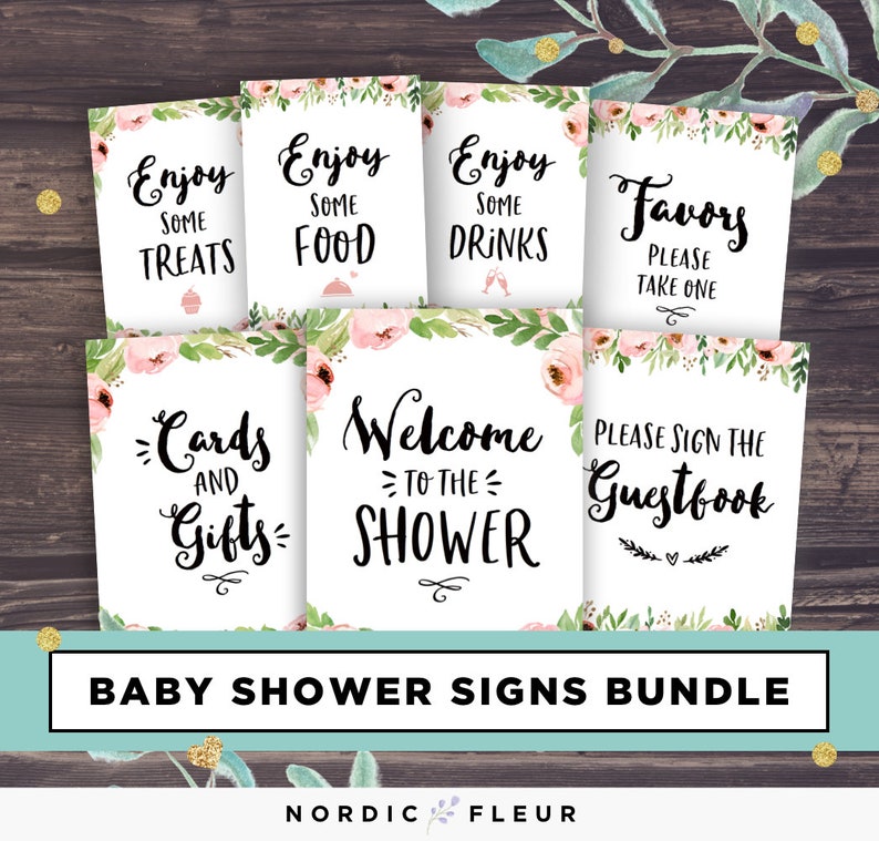 Floral Baby Shower Decorations Printable Signs Decor Cards Etsy