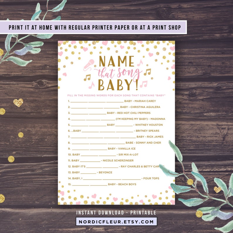 Blush and Gold Baby Shower Girl Printable Name That Song Baby Etsy