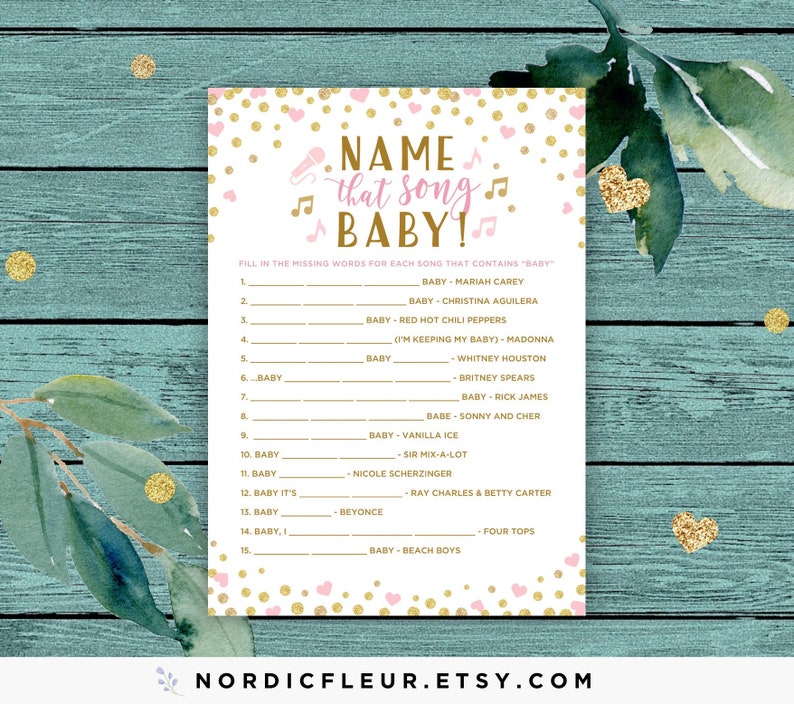 Blush And Gold Baby Shower Girl Printable Name That Song Baby Etsy Blush And Gold Baby Shower Girl Printable Name That Song Baby Etsy