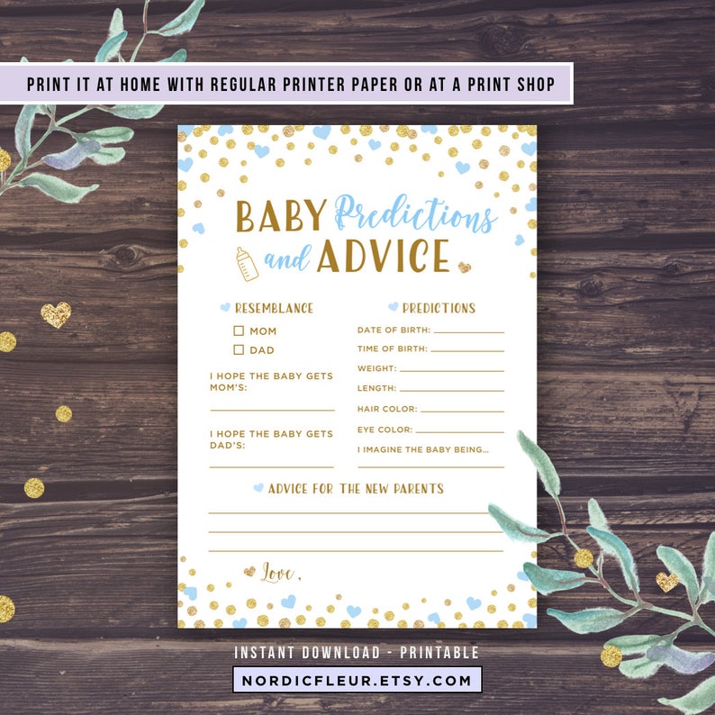 Baby Prediction Cards and Baby Advice Boy Baby Shower Blue - Etsy