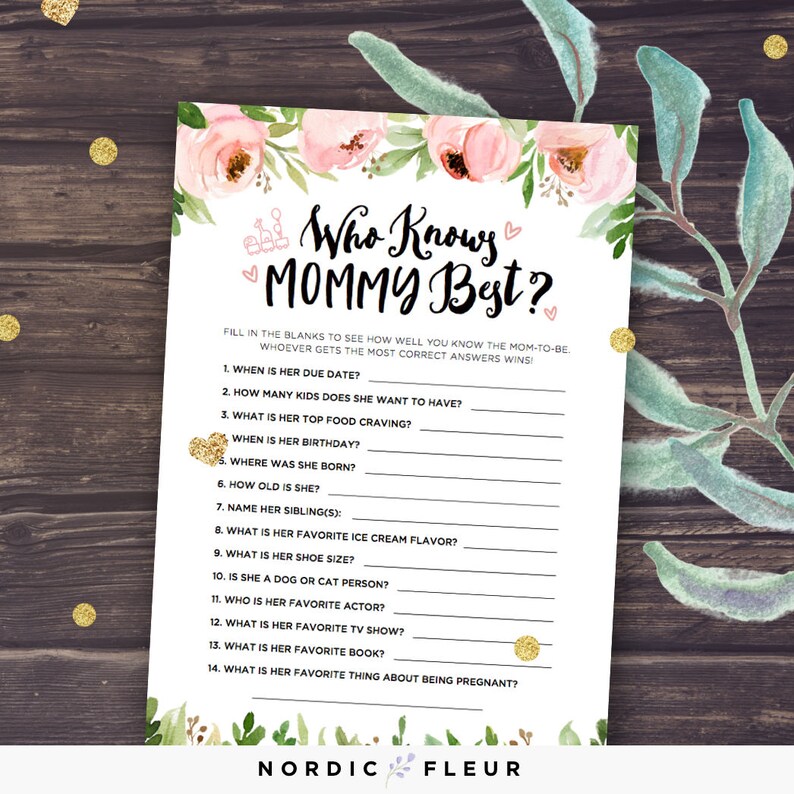Baby Shower Games Printable Floral Who Knows Mommy Best Etsy