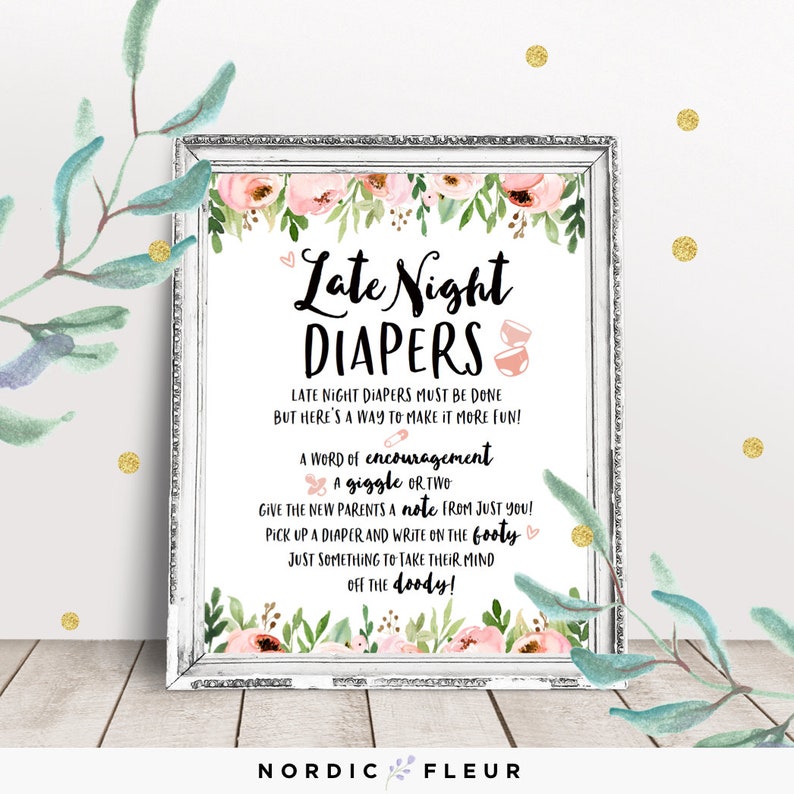 Floral Baby Shower Decorations Printable Late Night Diapers Etsy Floral Baby Shower Decorations Printable Late Night Diapers Etsy