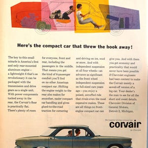 1960 Chevrolet Corvair car advertisement.  Original vintage 1960 Corvair 700 car ad.  10&quot;W x 14&quot;H
