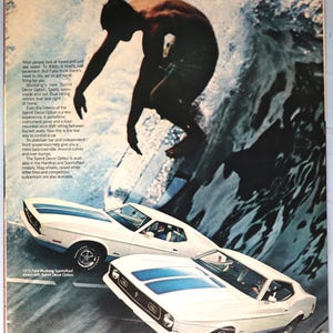 1972 Ford Mustang car advertisement.  Vintage 1972 Ford Mustang fastback ad.  10&quot;W x 14&quot;H