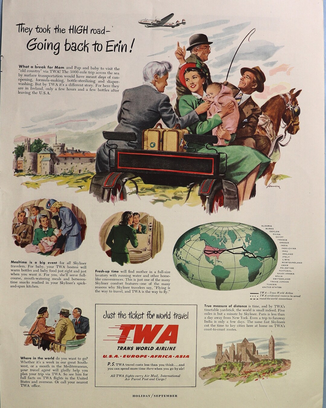 1948 TWA Airlines Advertisement. Vintage 1948 TWA Airlines 