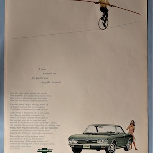 1966  Corvair Monza car advertisement.  Vintage 1966 Chevy Corvair Monza ad.  10&quot;W x 14&quot;H
