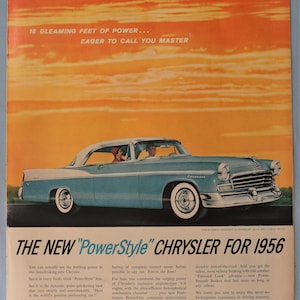 1956 Chrysler Windsor Newport car advertisement.  Vintage 1956 Chrysler Windsor Newport 2 door car ad.  10&quot; x 14&quot;