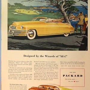 1948 Packard car advertisement.  Vintage 1948 Packard 2 door convertible car ad.   10&quot;W x 14&quot;H