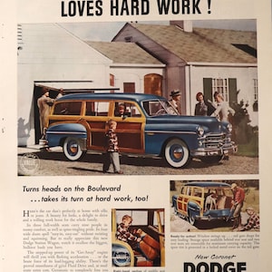 1950 Dodge car advertisement.  Vintage 1950 Dodge Coronet &quot;Woodie&quot; station wagon ad.  10&quot;W x 14&quot;H