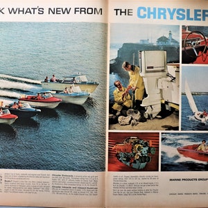 1966 Chrysler Marine advertisement.  Vintage 1966 Chrysler boats and boat motors ad.  20&quot;W x 14&quot;.