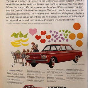 1960 Chevrolet Corvair car advertisement.  Original vintage 1960 Corvair 700 car ad.  10&quot;W x 14&quot;H