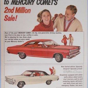 1966 Mercury Comet car advertisement.  Vintage 1966  Mercury Comet car ad. Vintage 1966 Mercury Comet 2 door coupe ad.  10&quot;x14&quot;.