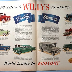 1953 Willys Overland advertisement.  Vintage 1953 Willys Jeep, utility vehicles and car ads.  20&quot;W x 14&quot;H
