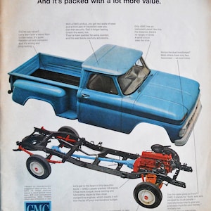1966 GMC truck advertisement.  1966 GMC Truck ad.  Vintage 1966 GMC pickup work truck advert.  10&quot; x 14&quot;.