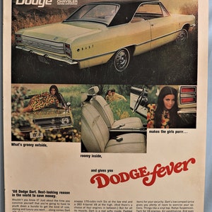 1968 Dodge Dart Car advertisement.  Vintage 1968 Dodge Dart ad.  10&quot;W x 14&quot;H