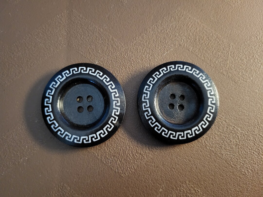 Vtg Pair 4-hole 1.5 Diameter Brown BUTTONS White Greek Key Design - Etsy