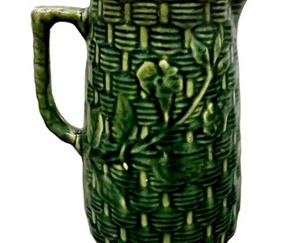 Early 1900s Uhl Pottery Green Stoneware Pitcher