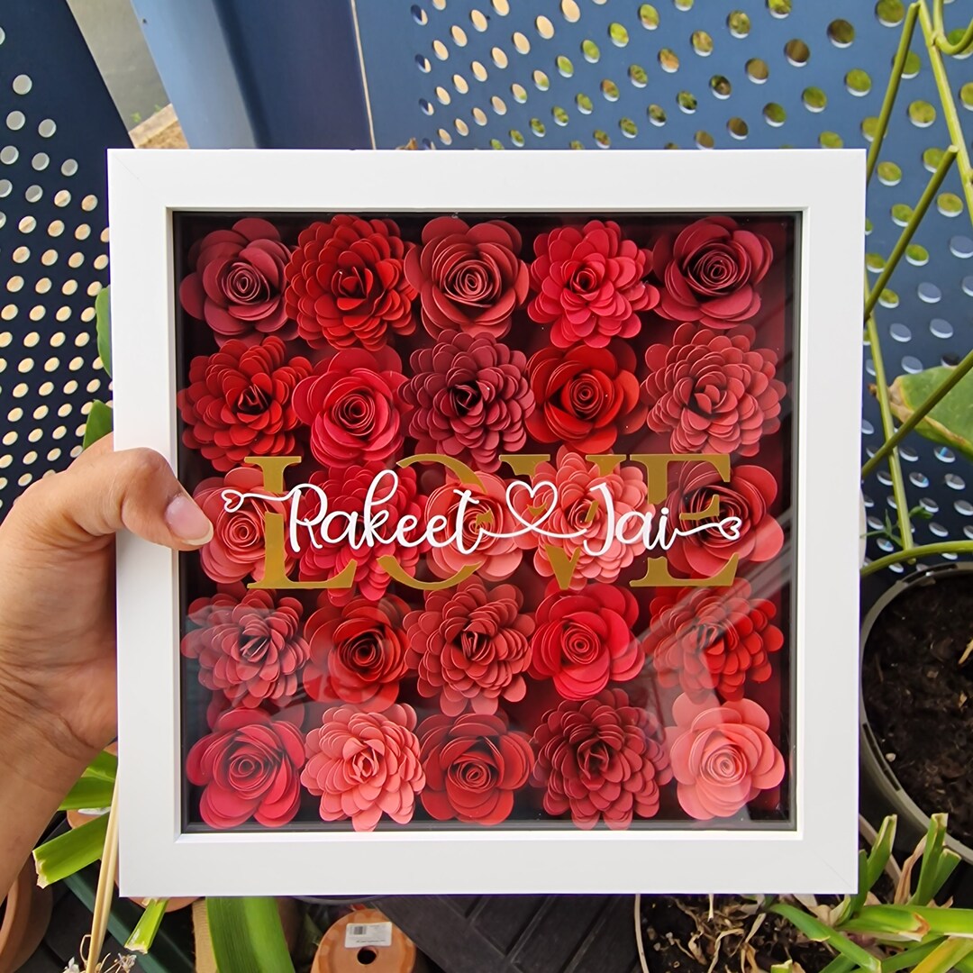 Love Flower Frame, Personalised Keepsake Frames for Couple, Flower Shadow Box for Engagement
