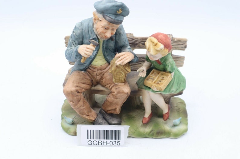 Man And Girl Building Birdhouse On Bench Figurine Ceramic Made In Japan