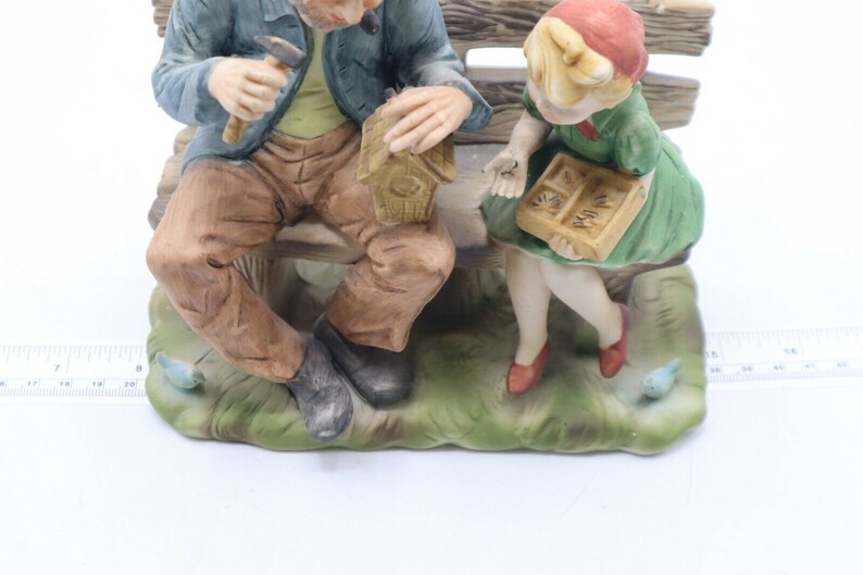 Man And Girl Building Birdhouse On Bench Figurine Ceramic Made In Japan
