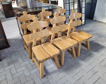 Brutalist Primitive Spanish Oak Mid Century Dining Chairs