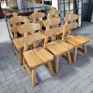 Brutalist Primitive Spanish Oak Mid Century Dining Chairs image 1