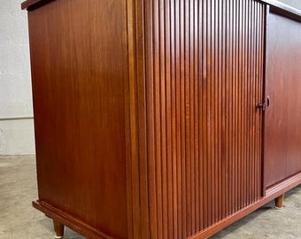 Danish Modern Console or Credenza with Tambour Doors