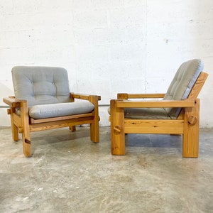 Yngve Ekstrom Pine Mid Century Danish Brutalist Lounge Chairs