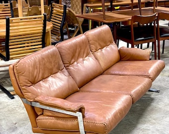 Arne Norell Leather and Chrome Sofa Danish Modern
