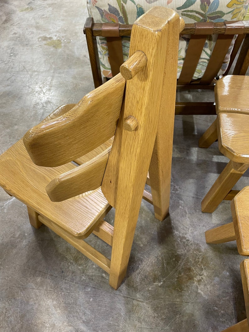 Brutalist Primitive Spanish Oak Mid Century Dining Chairs image 6