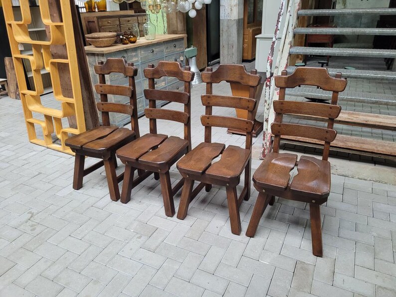 Brutalist Danish Oak Dining Chairs image 1