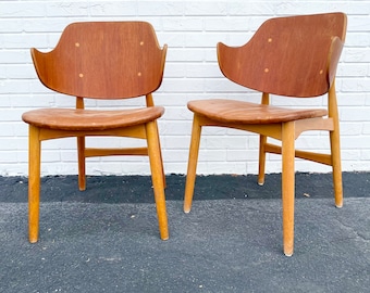 Pair Jens Hjorth Teak + Oak Model 307 Side Chair Danish Modern