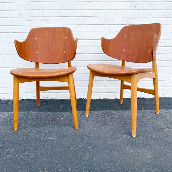 Pair Jens Hjorth Teak + Oak Model 307 Side Chair Danish Modern