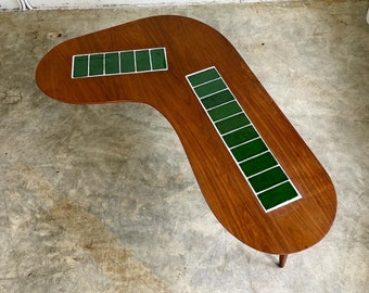 Mid Century Boomerang Coffee Table with Tile