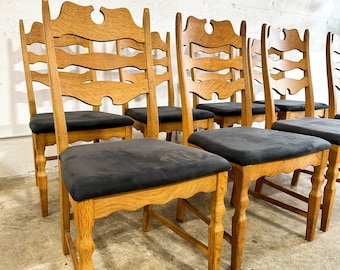 Henning Kjaernulf Oak Razorbacks Dining Chairs Primitive Brutalist Oak