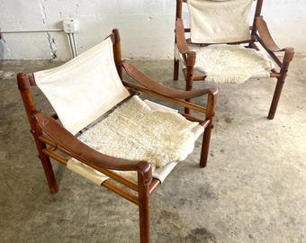 Pair Arne Norell Sirocco Safari Chairs Scandinavian Modern