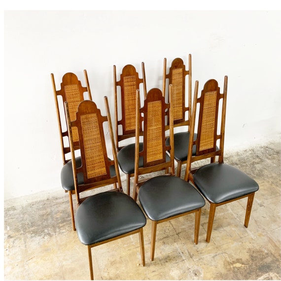 Set Of 6 Mid Century Cane Highback Chairs Etsy