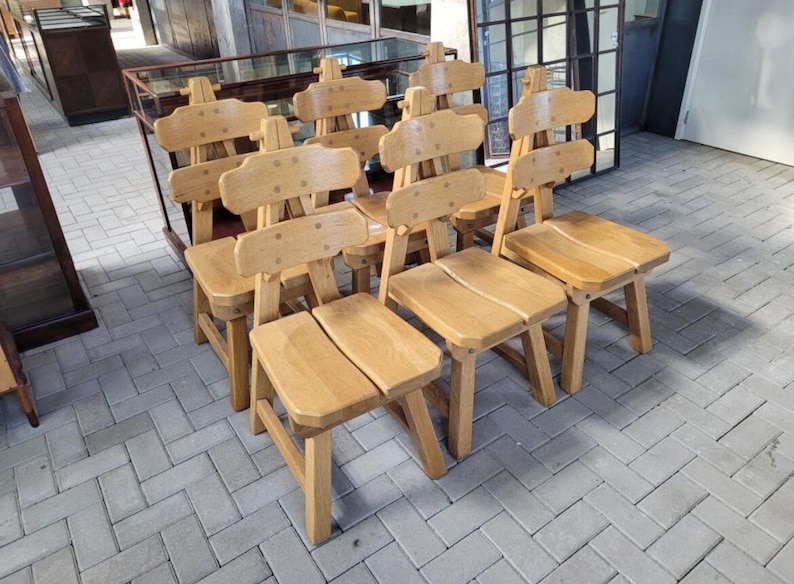 Brutalist Primitive Spanish Oak Mid Century Dining Chairs image 1