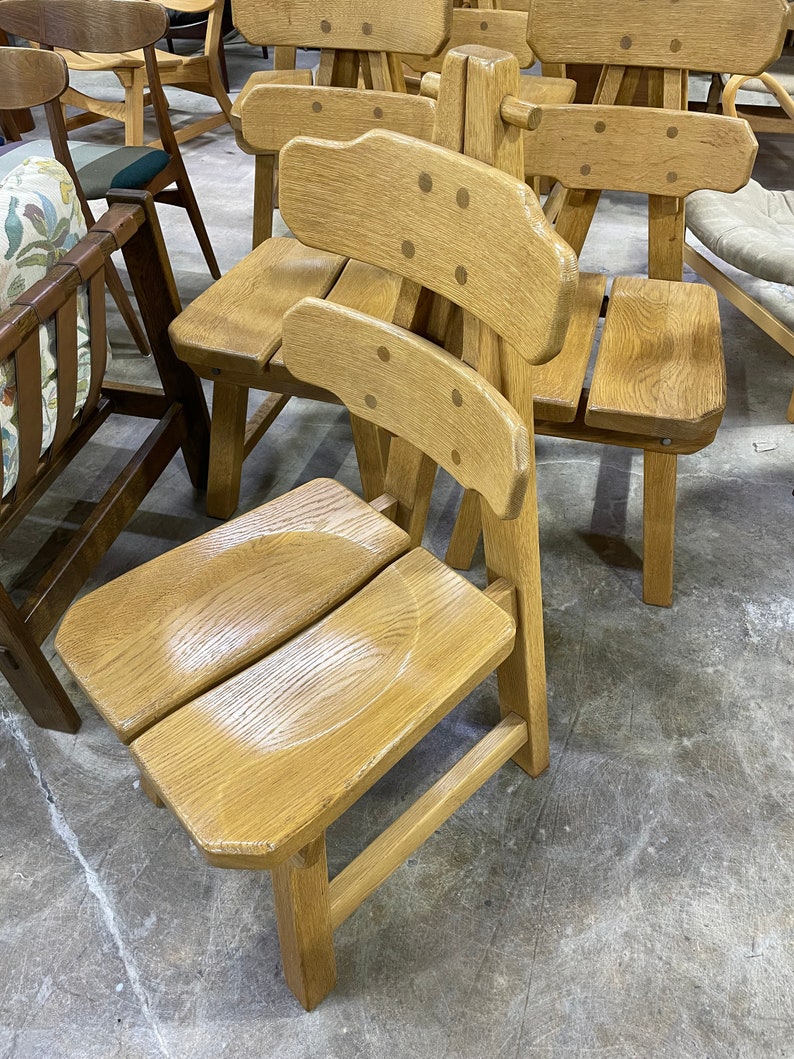 Brutalist Primitive Spanish Oak Mid Century Dining Chairs image 9