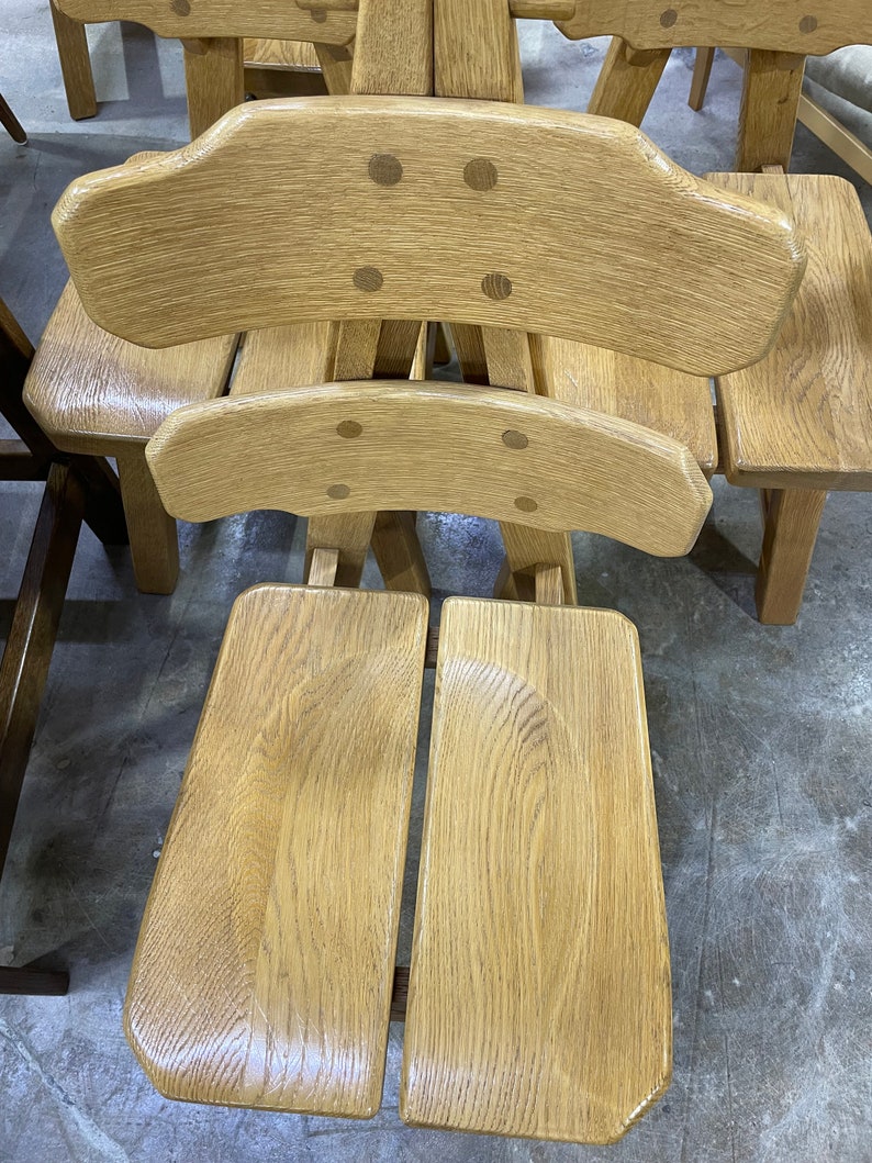 Brutalist Primitive Spanish Oak Mid Century Dining Chairs image 8