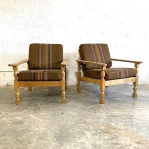 Henning Kjaernulf Oak Brutalist Danish Lounge Chairs