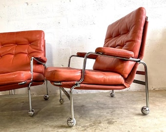 Pair Mid Century Modern "Karin" Chairs by Bruno Mathsson Chrome and Leather