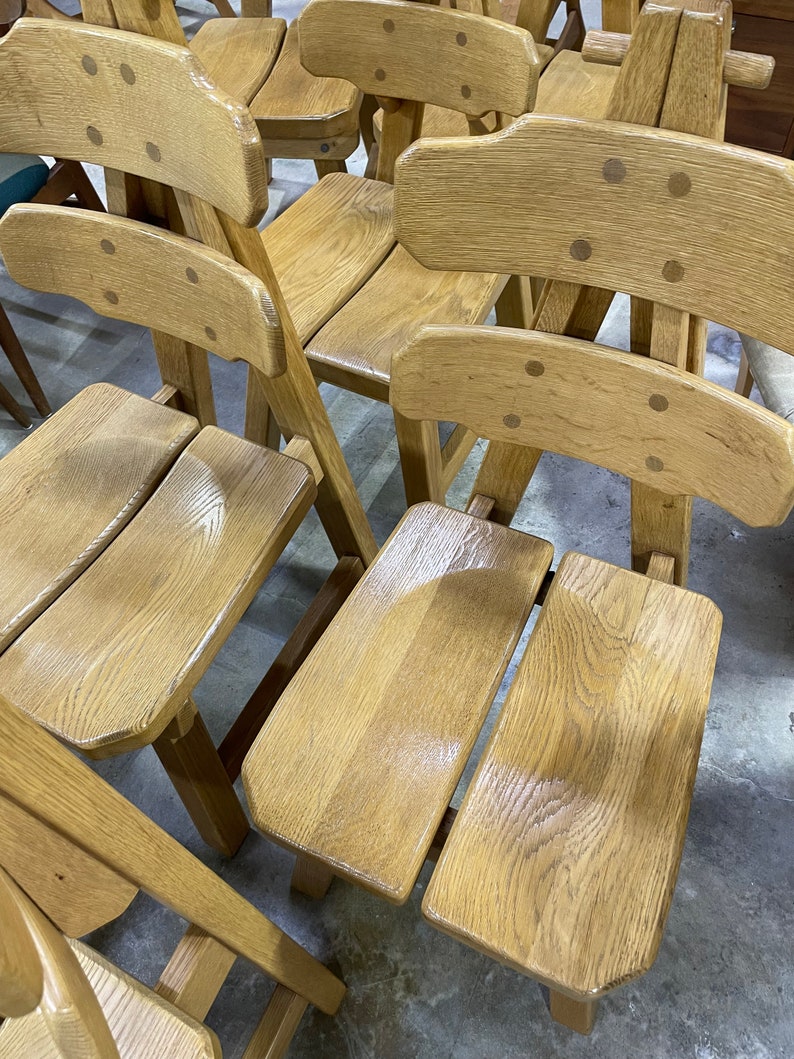 Brutalist Primitive Spanish Oak Mid Century Dining Chairs image 3