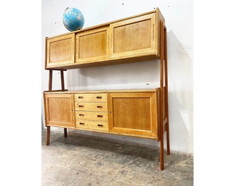 Danish Modern Oak Credenza and Hutch