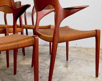 Danish Mid Century Teak Niels Moller Model 55 and Model 71 Dining Chairs
